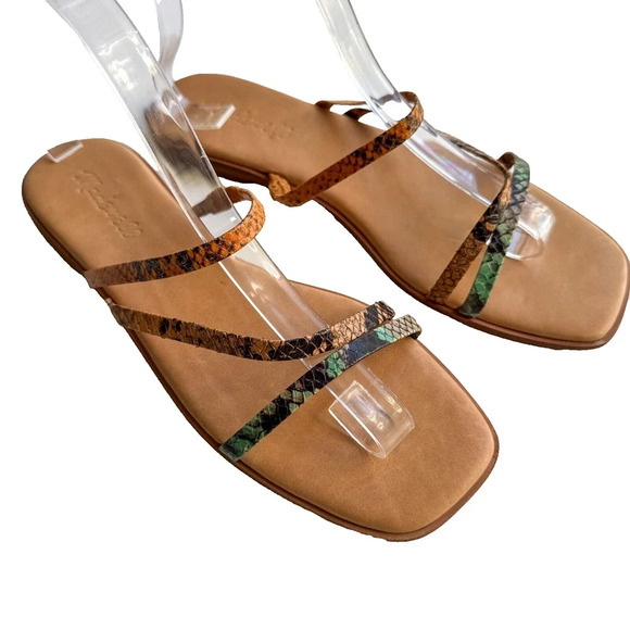 Madewell The Lyra Slide Sandal Snake Embossed Leather Straps Womens Size 8 - Picture 2 of 12